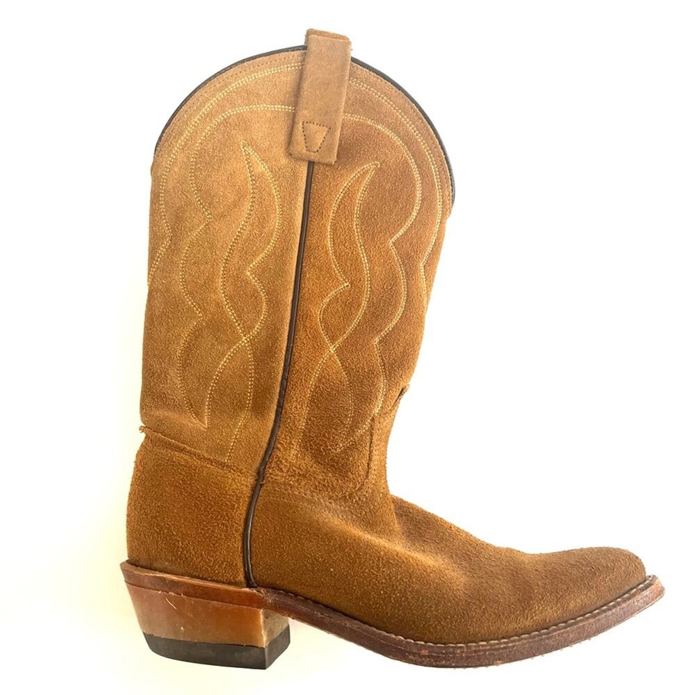 Vintage Acme Western Women’s US 6.5 Cowboy Boots Suede Rough Out Stitched Tan